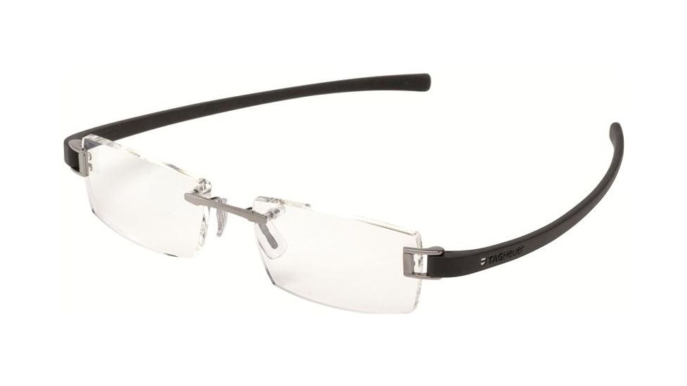 Tag Heuer 7102 Single Vision Prescription Eyeglasses, Ruthenium Frame - Black Temples Frame, Clear Lens-7102-011SV