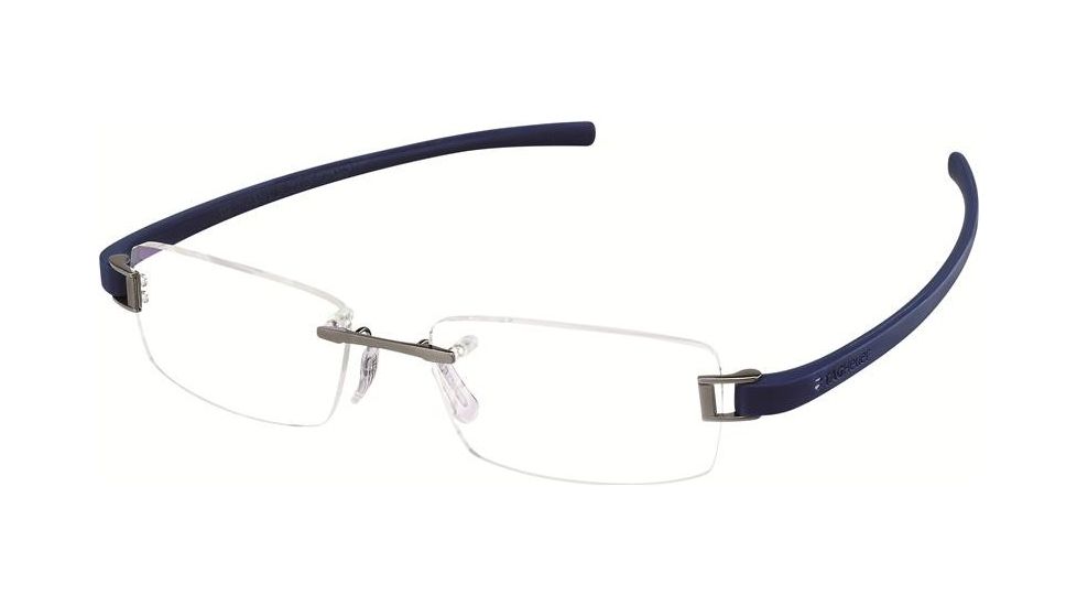 Tag Heuer 7104 Single Vision Prescription Eyeglasses, Ruthenium Frame - Smart Blue Temples Frame, Clear Lens-7104-016SV