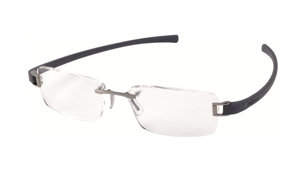 Tag Heuer 7106 Single Vision Prescription Eyeglasses, Ruthenium Frame - Blue/Grey Temples Frame, Clear Lens-7106-012SV