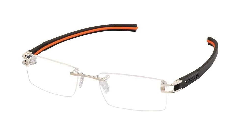 Tag Heuer 7641 Progressive Prescription Eyeglasses, Pure Frame - Black/Orange Temples Frame, Clear Lens-7641-004PR