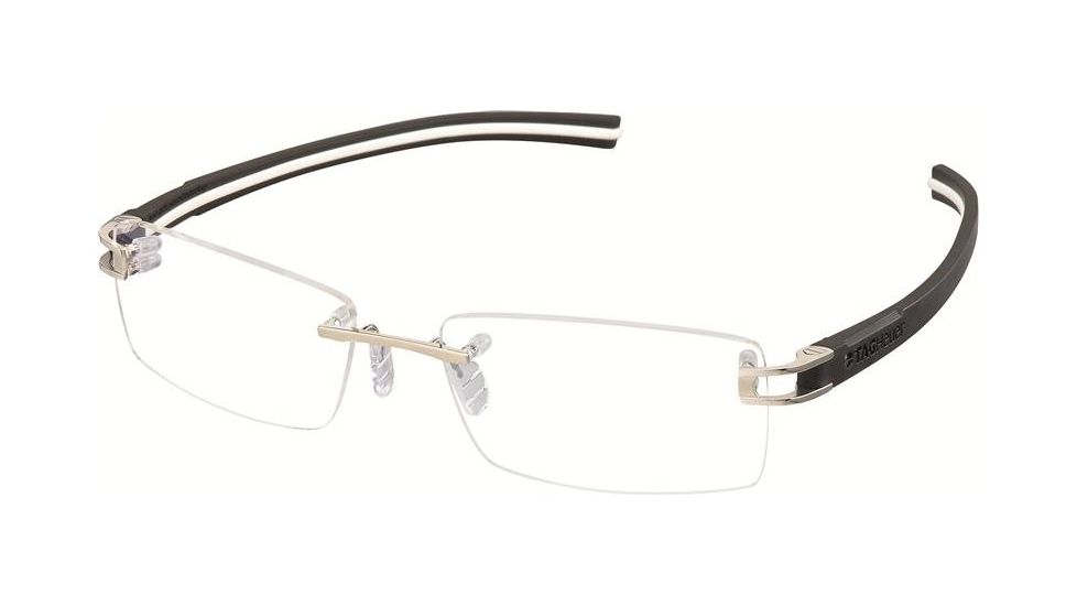 Tag Heuer 7644 Single Vision Prescription Eyeglasses, Pure Frame - Black/White Temples Frame, Clear Lens-7644-003SV
