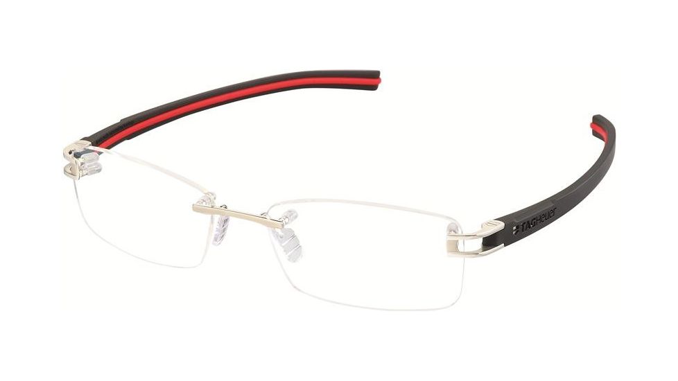Tag Heuer 7645 Bifocal Prescription Eyeglasses, Pure Frame - Black/Red Temples Frame, Clear Lens-7645-002BI
