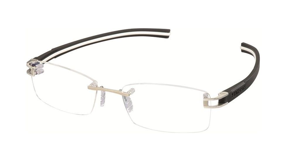 Tag Heuer 7645 Bifocal Prescription Eyeglasses, Pure Frame - Black/White Temples Frame, Clear Lens-7645-003BI