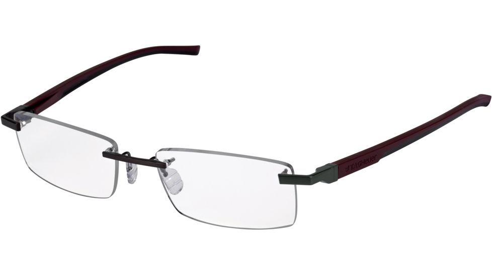 Tag Heuer Automatic Eyeglasses, Dark Frame/Burgundy Black Temples, Clear Lens 0842-006