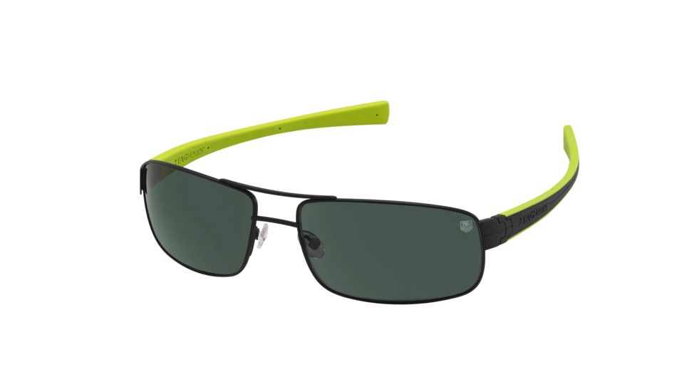 Tag Heuer LRS 0254 Sunglasses - Matte Black Frame - Black/Anise Green Temples,Polarized Precision Green Lens-0254-309