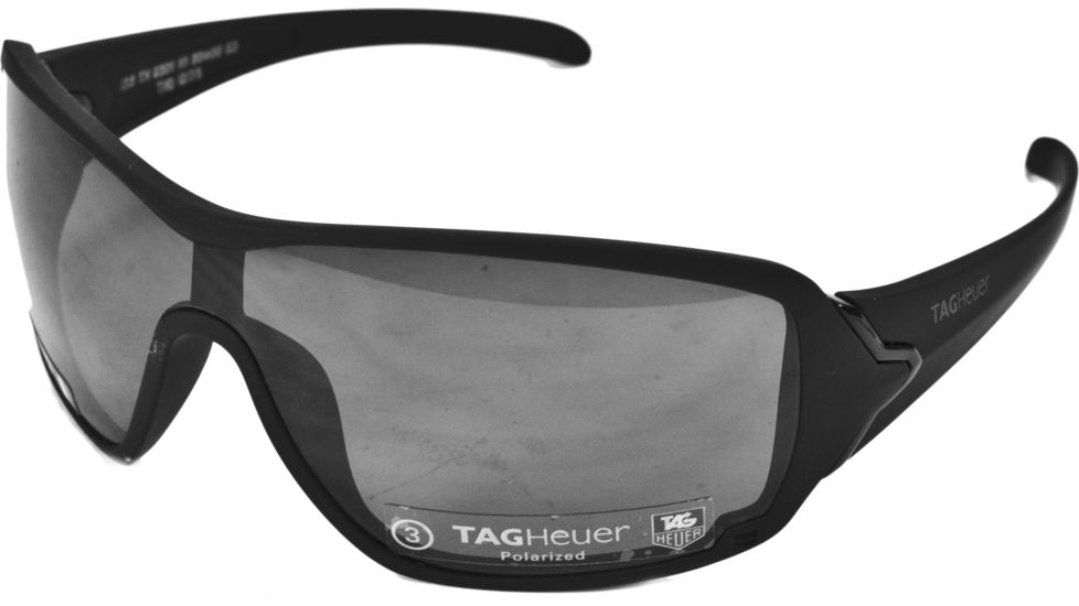 Tag Heuer Racer Sunglasses, Shiny Black Frame/Matte Black Soft Temples, Grey Polarized Lens, Polarized 9201-111