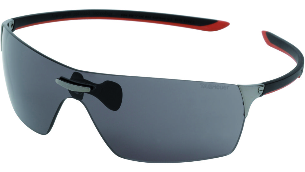 Tag Heuer Squadra Sunglasses, Dark Frame/Black Red Temples, Grey Outdoor Lens 5501-104