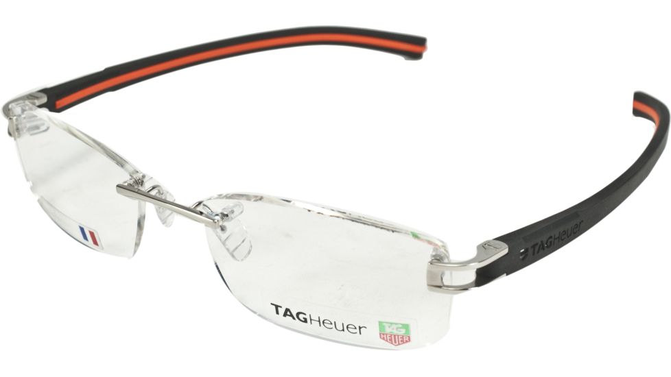 Tag Heuer Track S Eyeglasses, Pure Frame/Black Orange Temples, Clear Lens 7645-004
