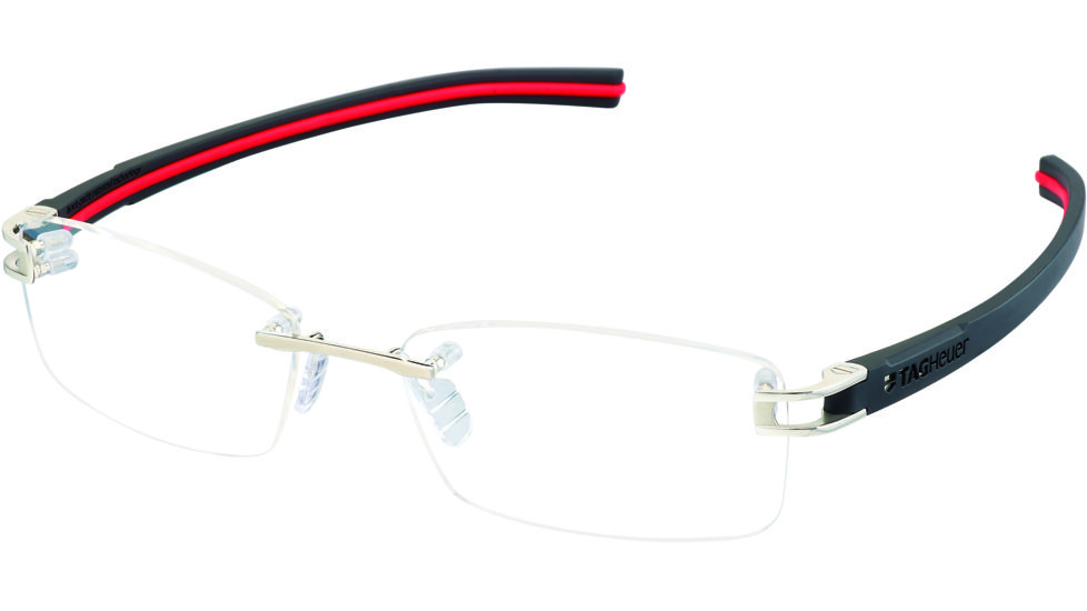 Tag Heuer Track S Eyeglasses, Pure Frame/Black Red Temples, Clear Lens 7645-002