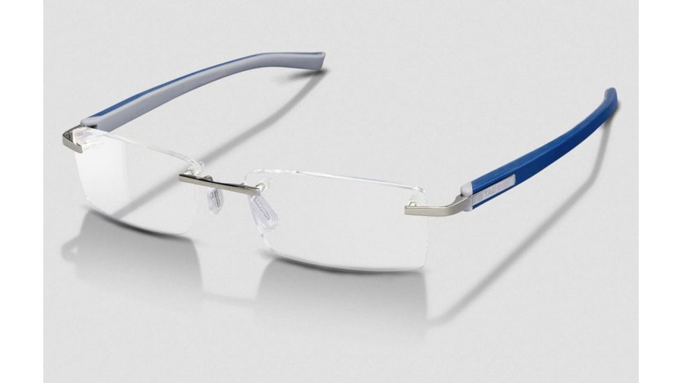 Tag Heuer Trends Rubber Eyeglasses, Brushed Ruthenium Frame/Smart Blue Light Grey Temples, Clear Lens 8108-004