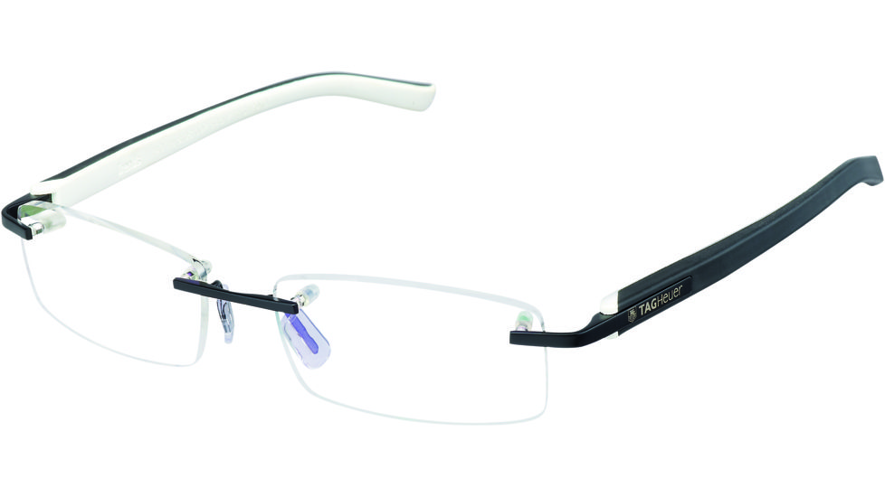 Tag Heuer Trends Rubber Eyeglasses, Matte Black Frame/White Black Temples, Clear Lens 8108-007