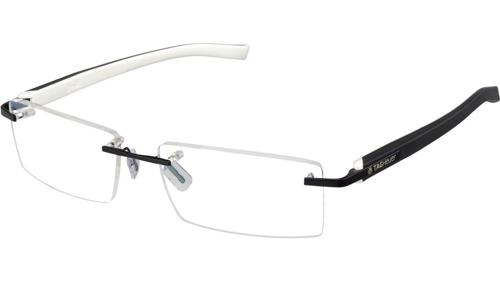 Tag Heuer Trends Rubber Eyeglasses, Matte Black Frame/White Black Temples, Clear Lens 8110-007