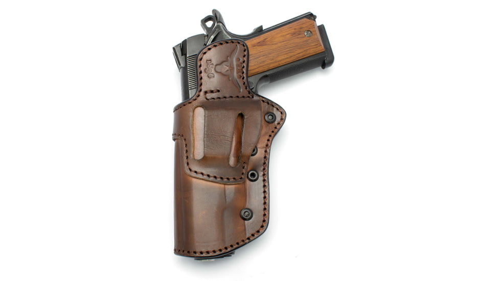 Texas 1836 Leather OWB Holster, Most 1911's - 4in, Ambidextrous, Dark Brown, TX-LOCK-R-OWB-212
