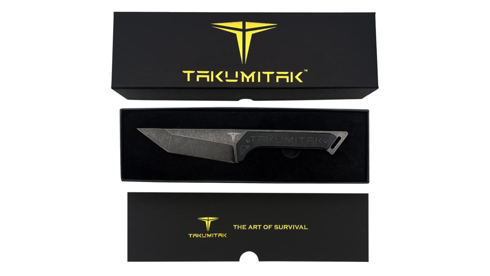 Takumitak Charge Fixed Blade Knife, 5.25in, D2, Tanto, G10 Handle, Black Stonewash, TKF215SW