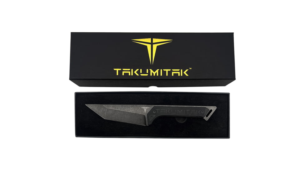 Takumitak Charge Fixed Blade Knife, 5.25in, D2, Tanto, G10 Handle, Black Stonewash, TKF215SW