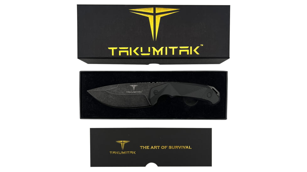 Takumitak Companion Fixed Blade Knife, 4in, D2, Drop Point, G10 Handle, Black Stonewash, TKF212SW