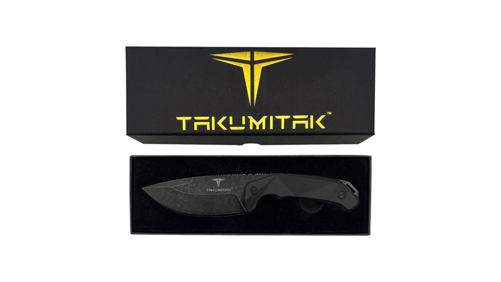 Takumitak Companion Fixed Blade Knife, 4in, D2, Drop Point, G10 Handle, Black Stonewash, TKF212SW