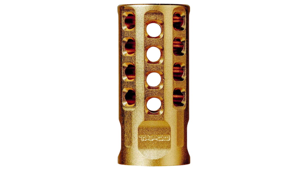 Tapco Muzzle Brake Gold Anodized Aluminum 1/2"X28 Threads 2" Oal .920" Diameter 22Lr, TAP22032