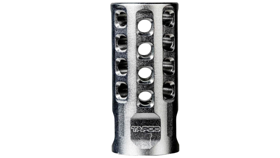 Tapco Muzzle Brake Silver Anodized Aluminum 1/2&quot;X28 Threads 2&quot; Oal .920&quot; Diameter 22Lr, TAP22010