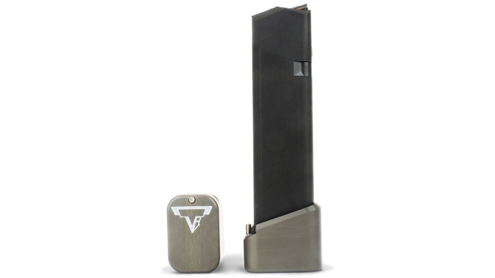 Taran Tactical Innovations Firepower Magazine Extension Base Pad, Glock 17/17L/19X/22/24/34/35/45, +5/6 Round, Titanium Gray, GBP940-05