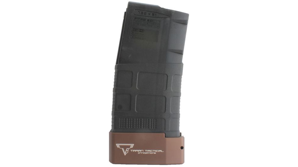 Taran Tactical Innovations Firepower Magazine Extension Base Pad, AR-10 .308 20/25 Magpul PMAG, +5 Round, Coyote Bronze, PMBP-006