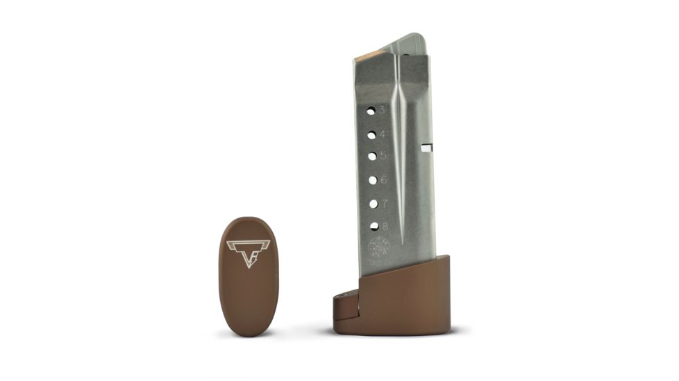 Taran Tactical Innovations Firepower Magazine Extension Base Pad, Smith &amp; Wesson M&amp;P Shield 9/40, +1/2 Round, Coyote Bronze, MPSB940-06