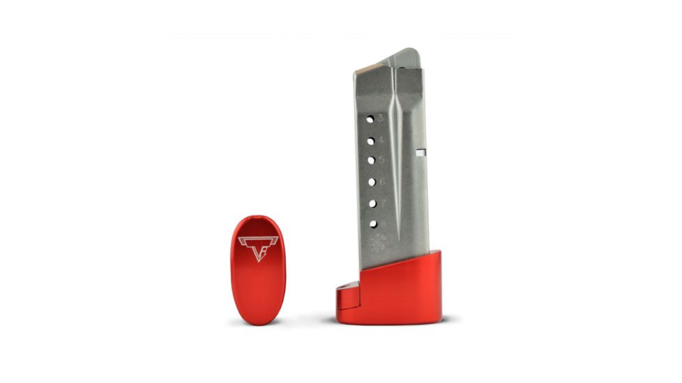 Taran Tactical Innovations Firepower Magazine Extension Base Pad, Smith &amp; Wesson M&amp;P Shield 9/40, +1/2 Round, Red, MPSB940-03