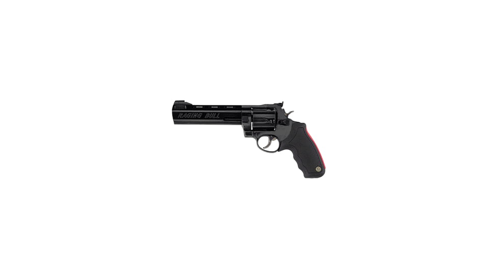 Taurus 444-Raging-Bull Revolver, .44 Remington Magnum, 6.5 in barrel, blued finish steel frame, black rubber grip, revolving chamber, double-action, trigger actuated transfer bar, patridge front, adjustable rear, 6 round magazine, TRS-444-RG-BL-FRRMPG