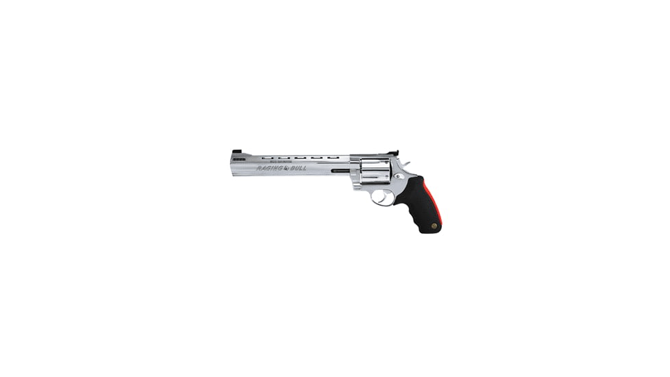 Taurus 500-Raging-Bull Revolver, .500 S&amp;W Magnum, 10 in barrel, stainless steel frame, rubber w/cushioned insert grip, revolving chamber, double-action, trigger actuated transfer bar, patridge front, adjustable rear, 5 round magazine, TRS-500-RG-BL-FRRMPG