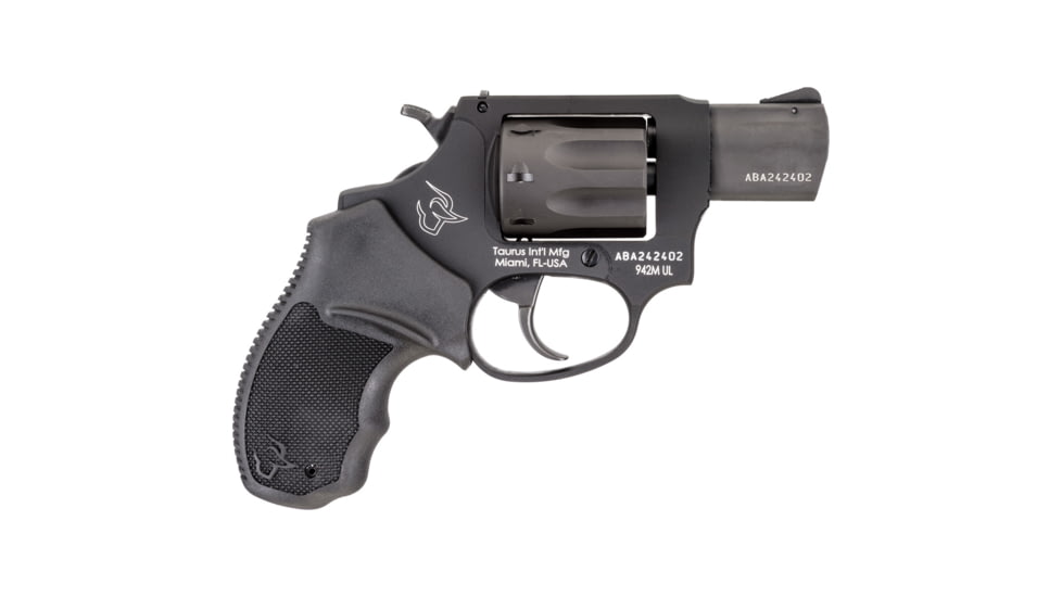 Taurus 942 Ultra Light Revolver, .22 Winchester Magnum Rimfire, 2in Barrel, Fixed, Black Frame, Rubber Grip, 8 Round Cylinder, 2942M021UL