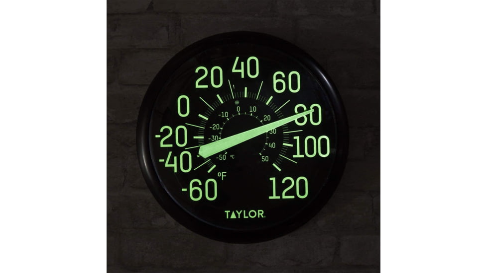 Taylor Indoor/Outdoor Glow-in-the-Dark Thermometer, Black, 13.25, 5267459