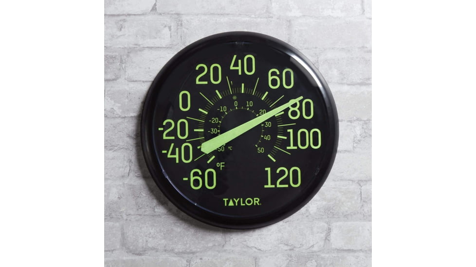 Taylor Indoor/Outdoor Glow-in-the-Dark Thermometer, Black, 13.25, 5267459