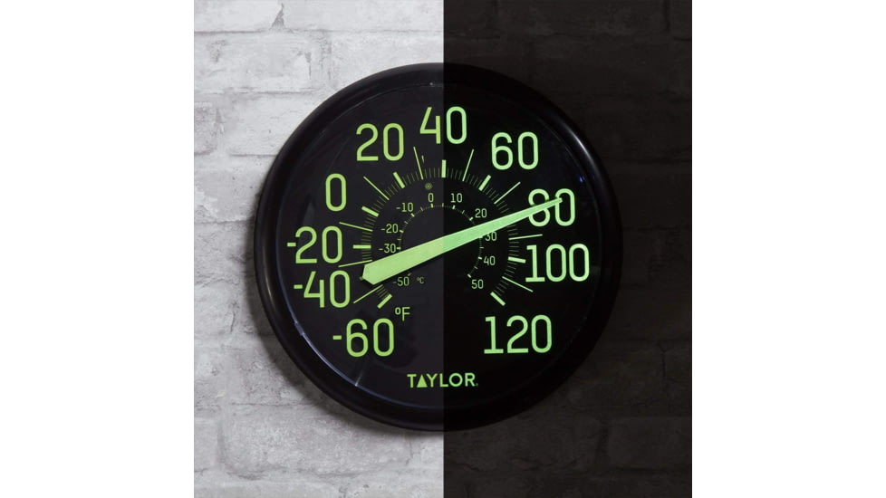 Taylor Indoor/Outdoor Glow-in-the-Dark Thermometer, Black, 13.25, 5267459