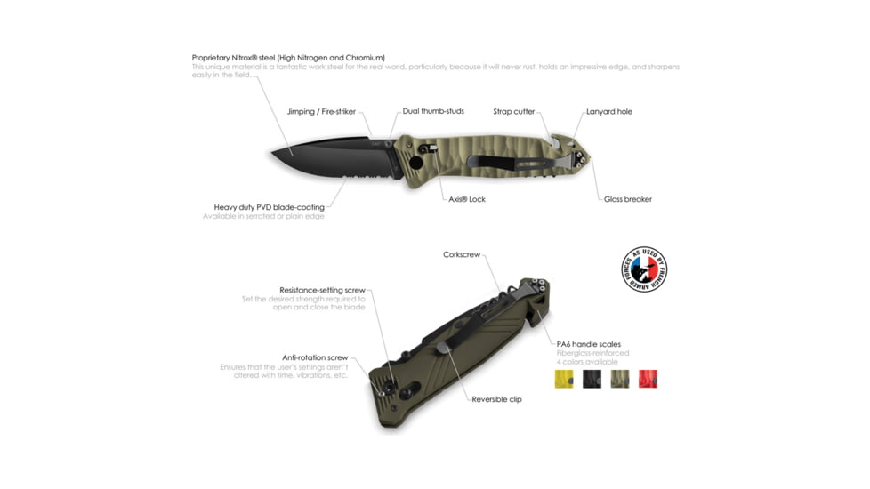 TB Outdoor C.A.C. S200 Axis Lock Folding Knife, 5.5in Closed, 3.75in Black Finish Partially Serrated Nitrox Steel Blade, Red Sculpted PA6 Handle, 11060115
