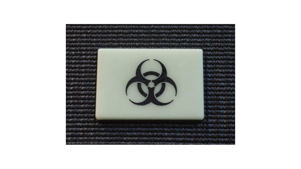 TEC Accessories BEACON Patch, 3in X 2in X 0.19in, Proprietary Embrite Compound Construction, Hook And Loop Backing, Biohazard Artwork, Glows Aqua In The Dark, EMP-002-A