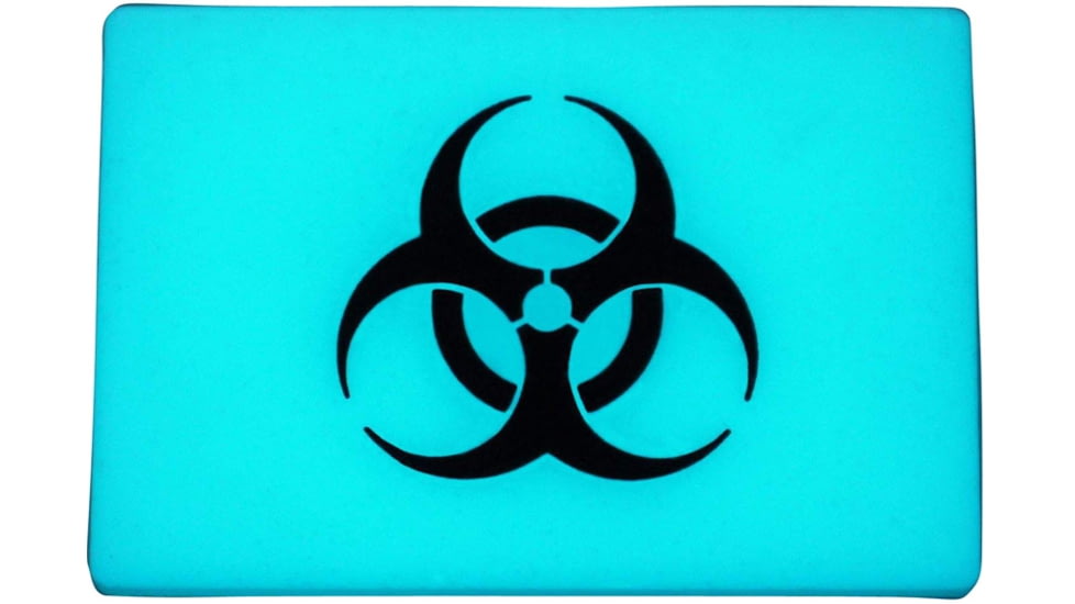 TEC Accessories BEACON Patch, 3in X 2in X 0.19in, Proprietary Embrite Compound Construction, Hook And Loop Backing, Biohazard Artwork, Glows Aqua In The Dark, EMP-002-A