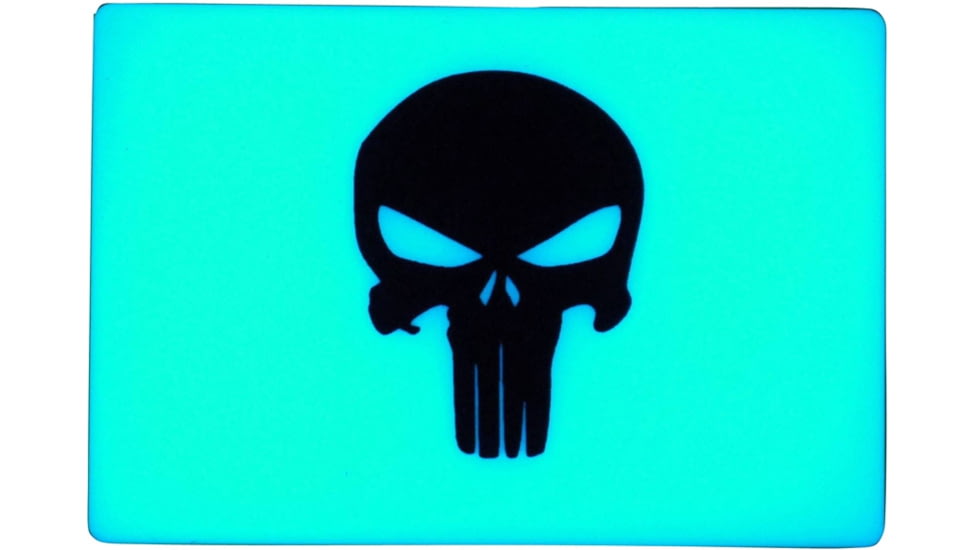 TEC Accessories BEACON Patch, 3in X 2in X 0.19in, Proprietary Embrite Compound Construction, Hook And Loop Backing, Punisher Artwork, Glows Aqua In The Dark, EMP-004-A