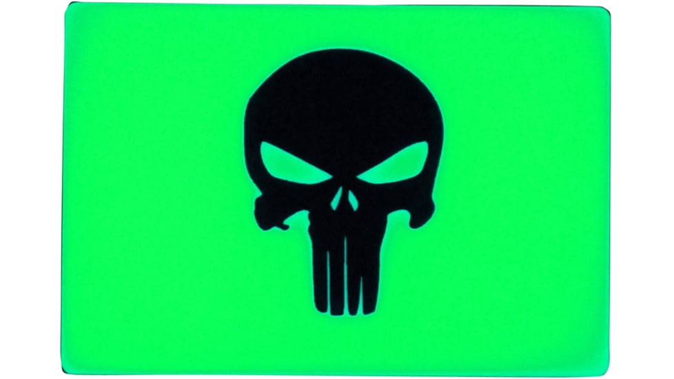 TEC Accessories BEACON Patch, 3in X 2in X 0.19in, Proprietary Embrite Compound Construction, Hook And Loop Backing, Punisher Artwork, Glows Green In The Dark, EMP-004-G