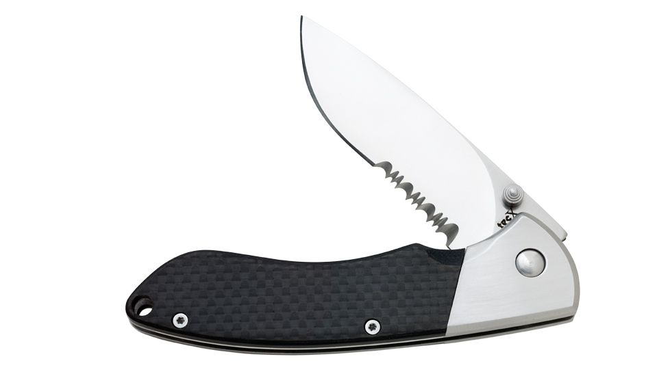TecX X- Alt AUS-8 Drop Point Blade with Partial Serration, Folding Knife, Black &amp; Stainless, 4.25 75683