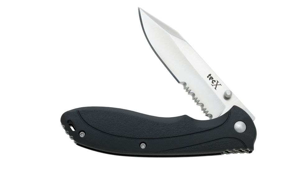 TecX X Pro 2  440 Stainless Drop Point Blade with Partial Serration, Folding Knife, Black, 3.75 75676