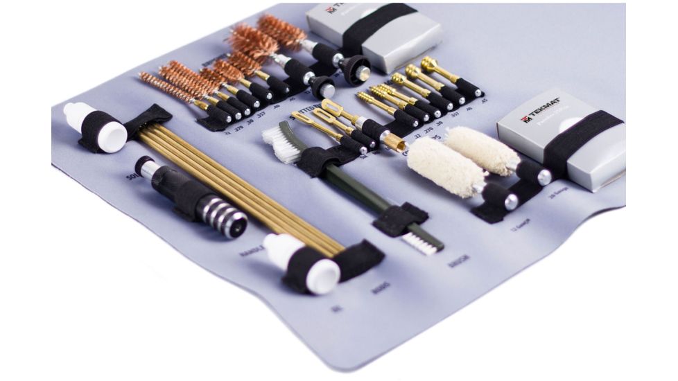 TekMat 28-Piece Universal Rifle and Shotgun Cleaning Kit with Integrated TekMat Cleaning Mat, Grey, 14 x 42, TEKRTKRFU01