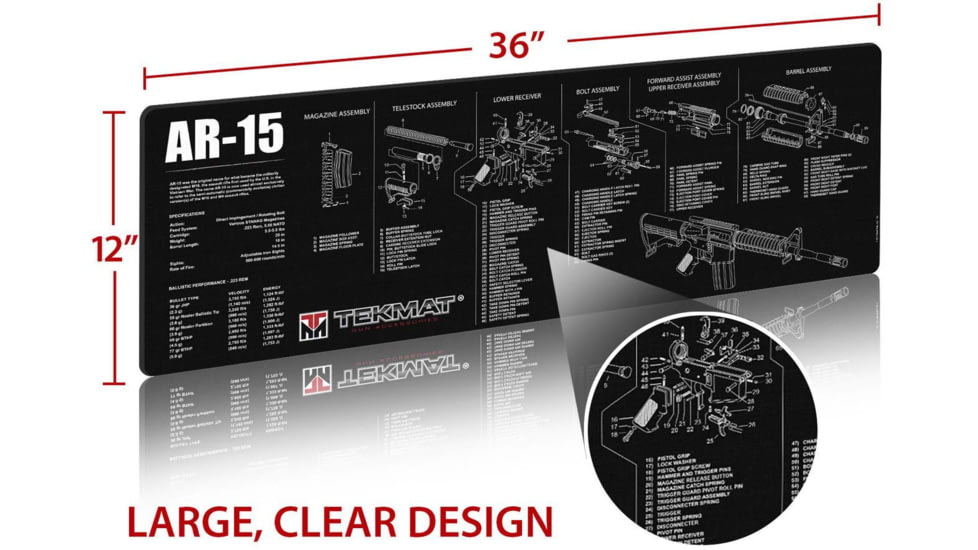 TekMat 36in Printed Gun Cleaning Mat AR-15, Black, TEK-36-AR15