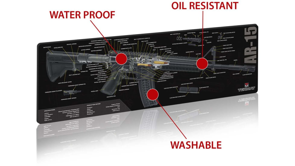 TekMat 36in Printed Gun Cleaning Mat AR 15 Cut Away, Black, TEK-36-AR15-CA