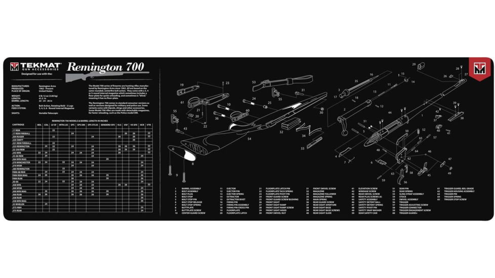 TekMat 36in Printed Gun Cleaning Mat Remington 700, Black, TEK-36-REM-700