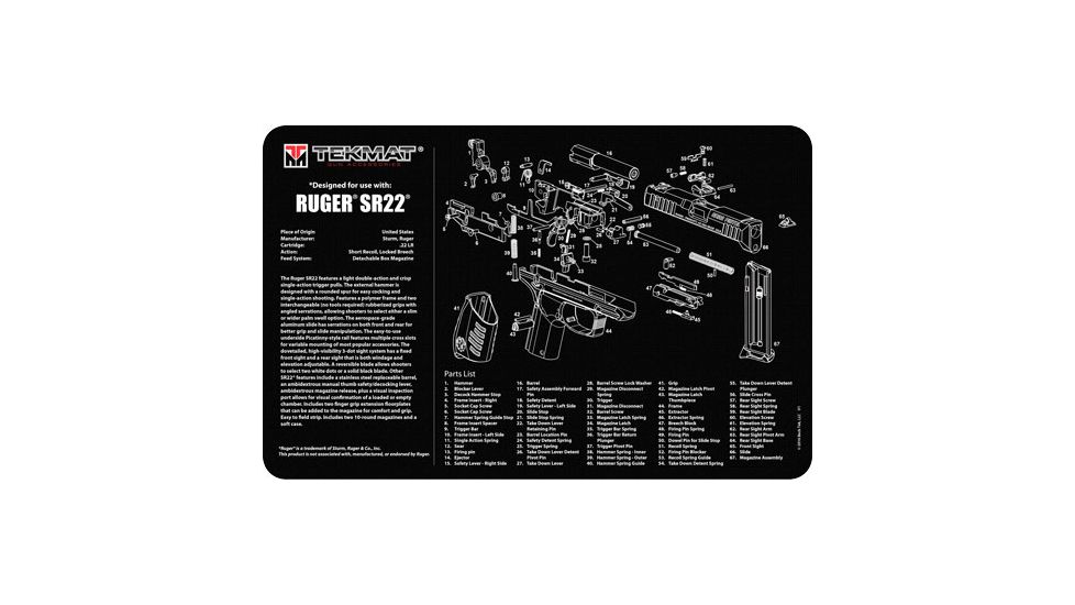 Tekmat Armorers Bench Mat 11''x17'' Ruger Sr-22 Pistol