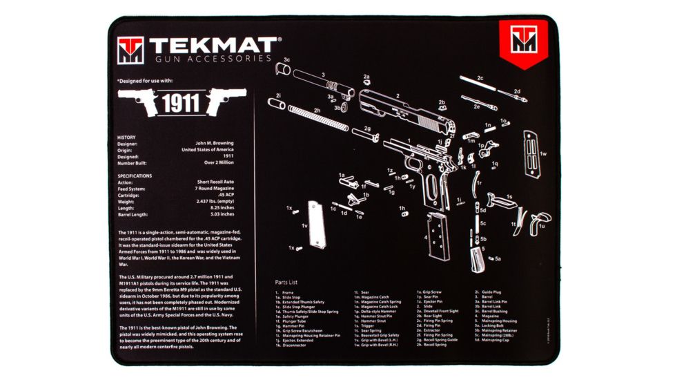 Tekmat Armorers Bench Mat Ultra 15x20 1911 Black