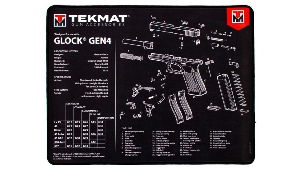 Tekmat Armorers Bench Mat Ultra 15x20 Glock Gen 4 Blk