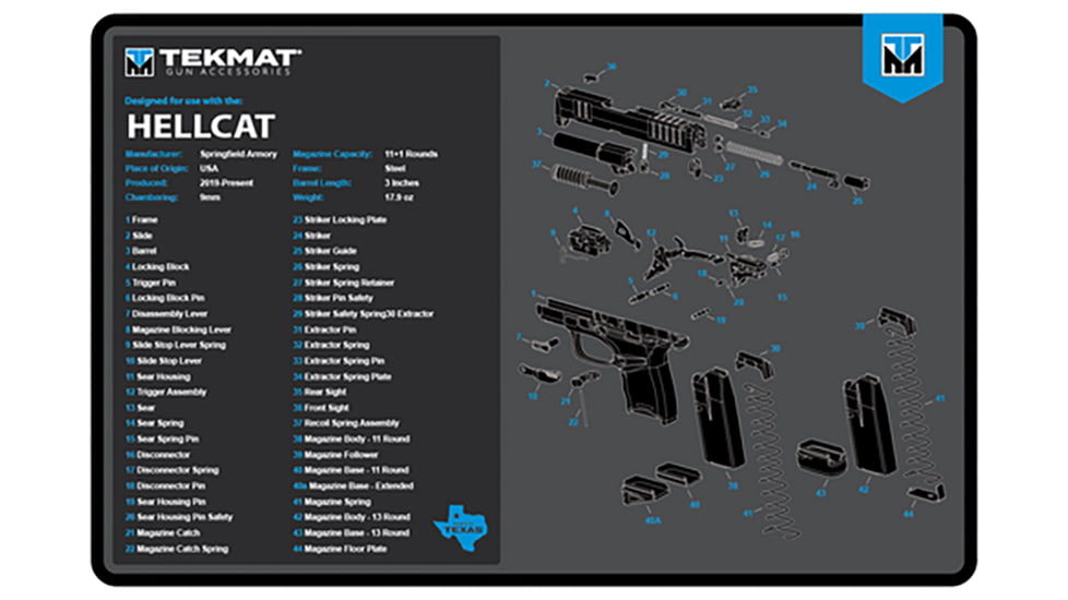 TekMat Springfield Armory Hellcat Cleaning Mat Black/Blue/White Rubber 11" x 17", TEKR17HELLCATBLU