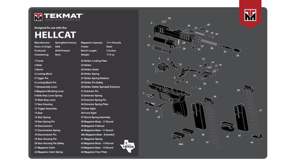 TekMat Springfield Hellcat Gun Cleaning Mat, Rubber, 17in, TEKR17HELLCAT