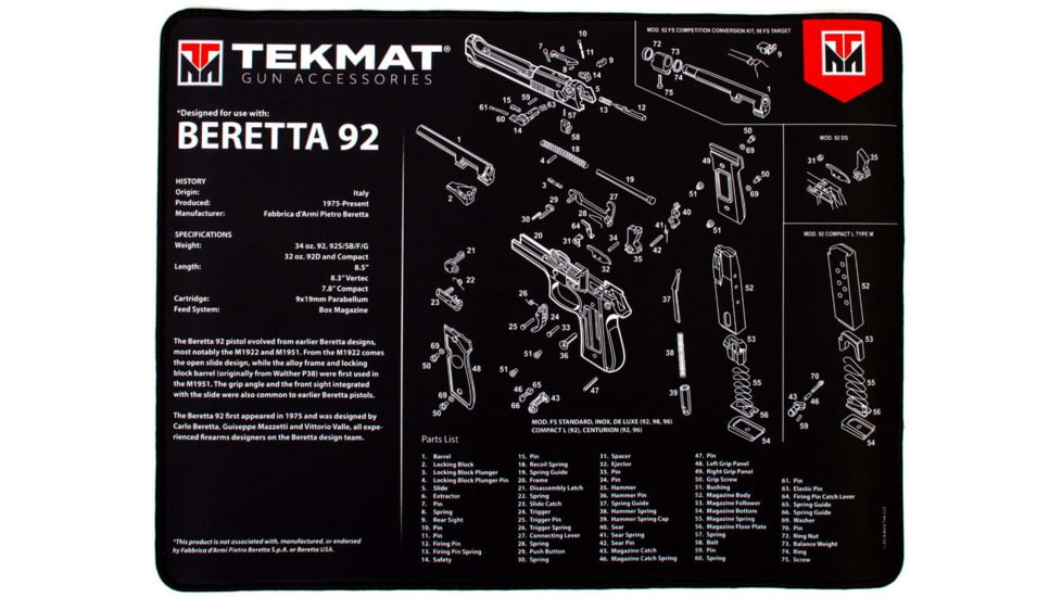 TekMat Ultra 20 - Beretta 92 Gun Cleaning Mat, TEK-20-BER92